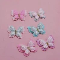 20pcslot 4 33 7cm two layer glitter butterfly padded appliques for craft clothes sewing supplies diy hair clip accessories