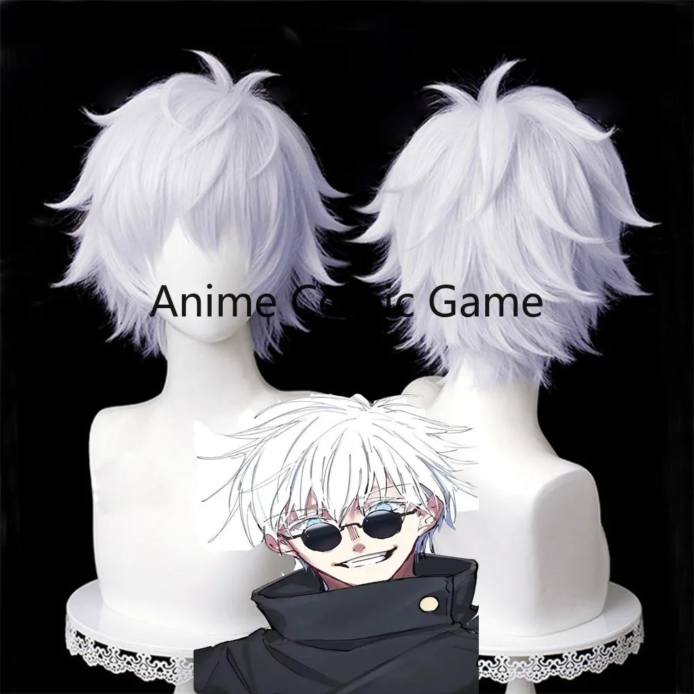 

Парик для косплея из аниме джутсу кайсена, термостойкие короткие Многослойные Серебристые синтетические волосы Gojo Satoru, с шапочкой