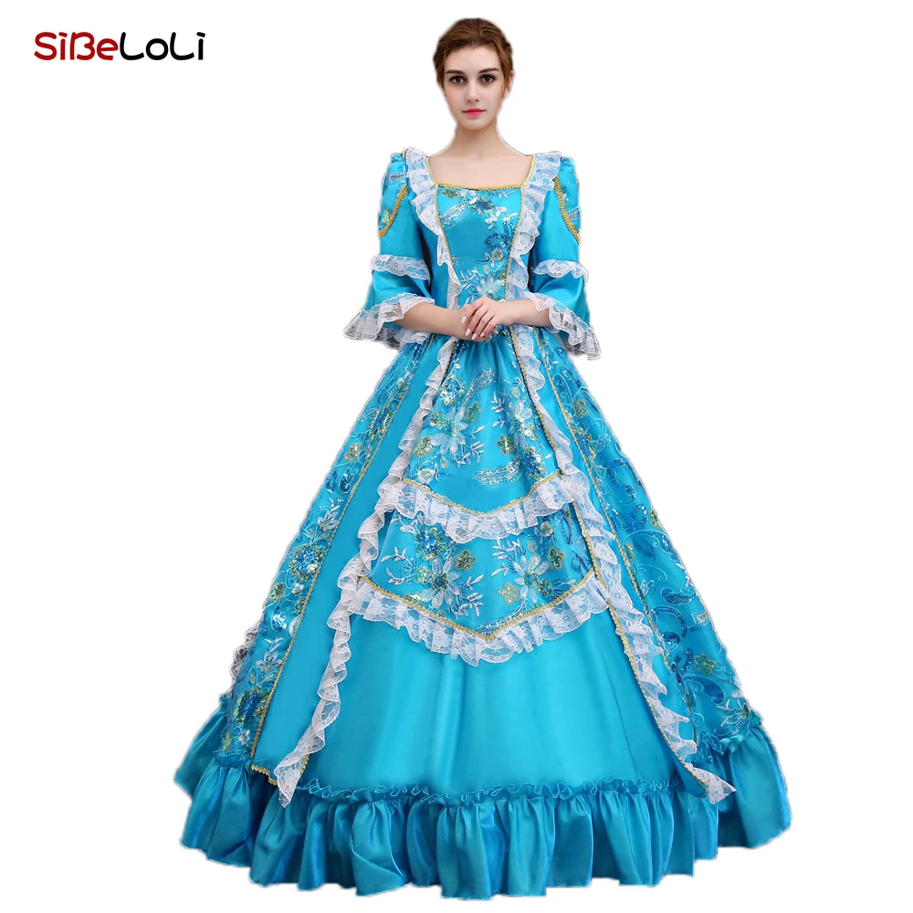 Голубое балетное платье для шоу в европейском Королевском Стиле синее