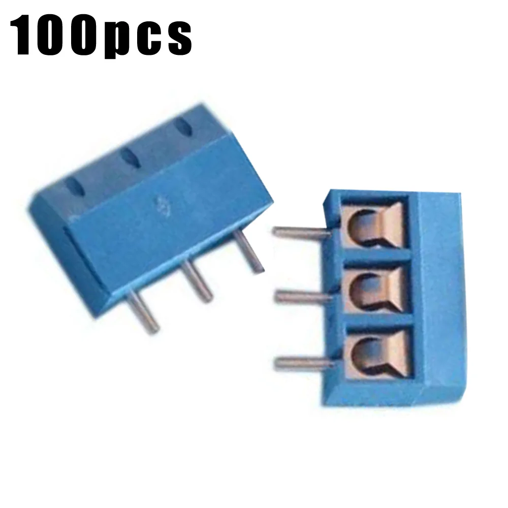 

100pcs Blue 3-Pin Screw Terminal Block Connector 5.08mm Pitch Panel PCB Mount