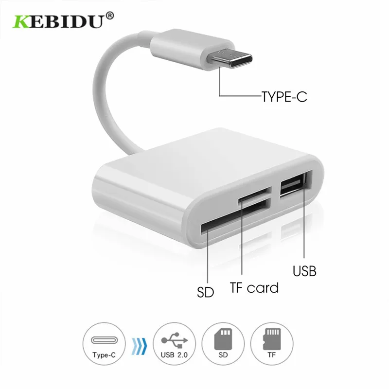 KEBIDU 3 in 1 USB Type C Card Reader Adapter Cable SD&amp Micro SD TF Connection Smart Memory for Macbook Pro | Компьютеры и офис
