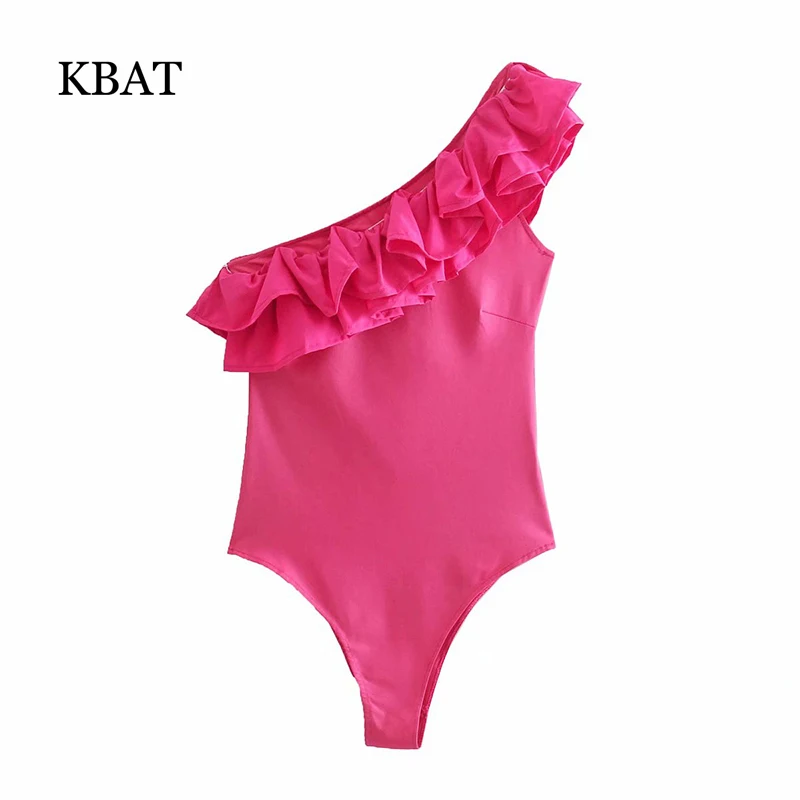 Женское асимметричное боди KBAT сексуальное облегающее на одно плечо с каскадными