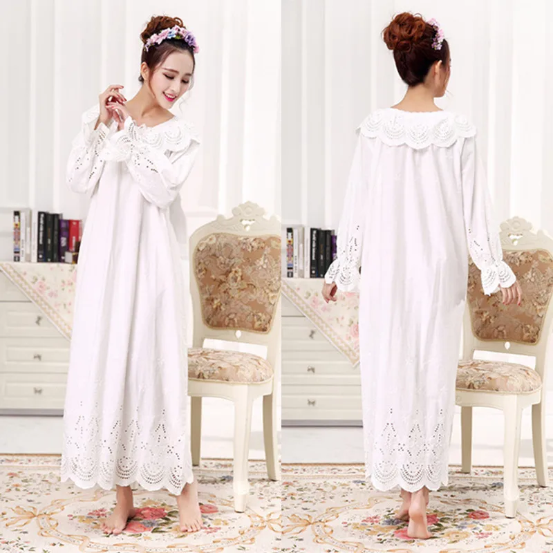 2021Spring and Autumn New Women's Nightdress White Noble Palace Princess Home Service Sleep Tops Sleepwear Women Sexy Nightwear