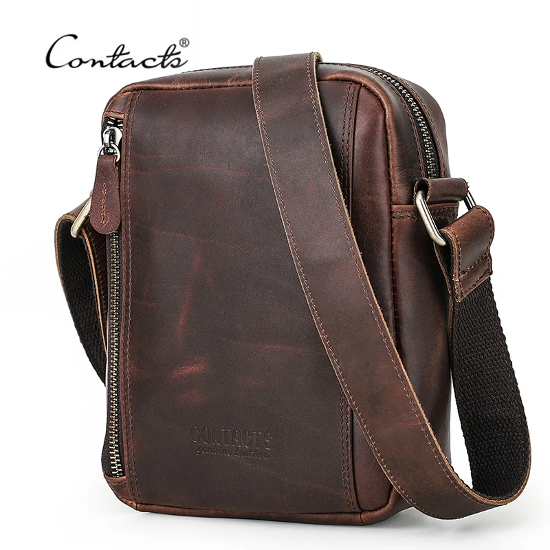 

CONTACT'S NEW Crazy Horse Leather Messenger Bag for Men Quality Purse and Crossbody Bags Luxury Brand Male Shoulder Bag Bolsos