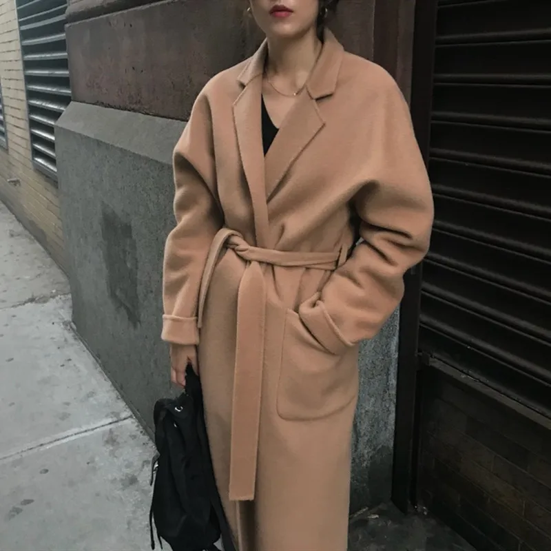 Женское пальто с напуском Alien Kitty повседневное выше колена мехом верблюжьей