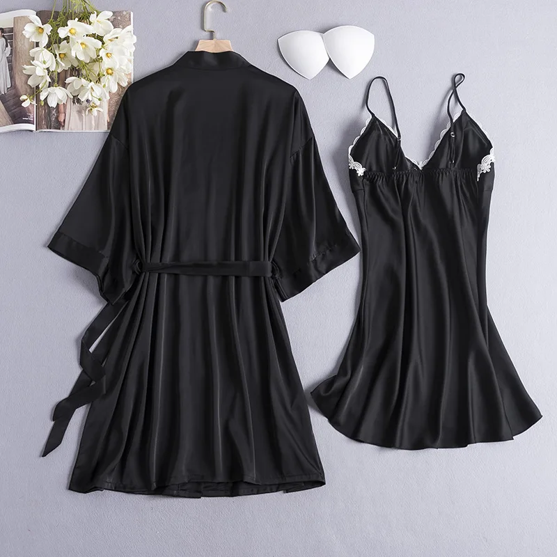 

Fiklyc 2PC Robe Gown Pijamas Sleepwear Sets Drop Shipping Satin Pajamas Lounge Nightwear Sexy Inner Clothing For Women New 2021