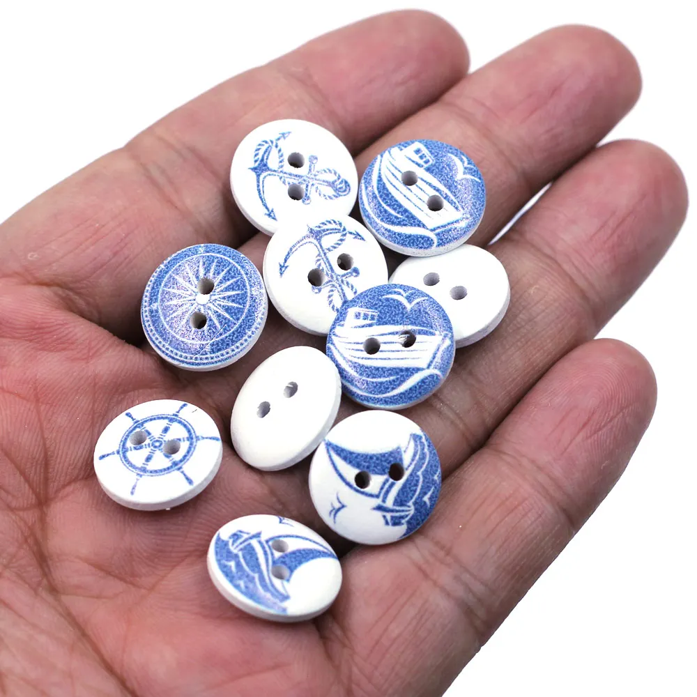 50 шт. круглые деревянные элементы с двумя отверстиями 15 мм|Пуговицы| |