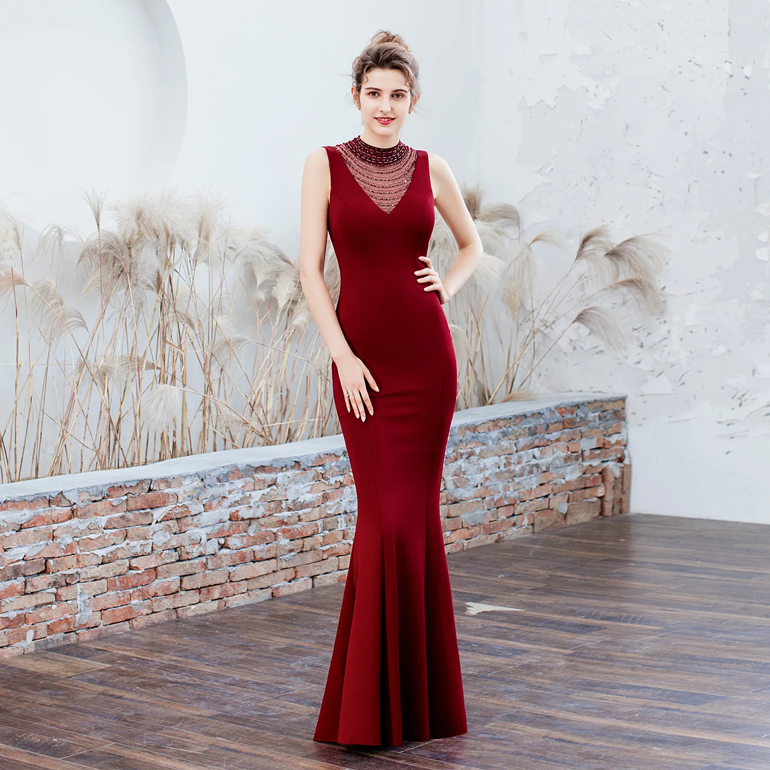 

Long High Neck Evening Dress 2020 Sukienki Dresses Woman Party Night Robe De Soiree Longue Mariage Formal Prom Mermaid Dress
