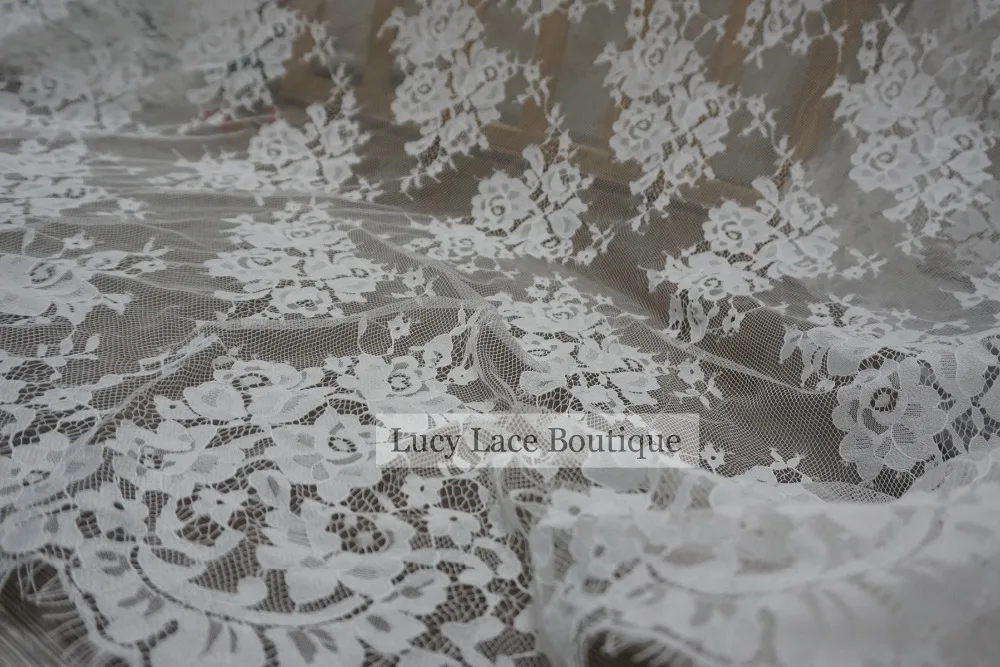 Lucy Lace Boutique 150x300 см/шт. Хорошее качество свадебное платье кружевная ткань с белыми и черными цветами ресницы кружева шантильи