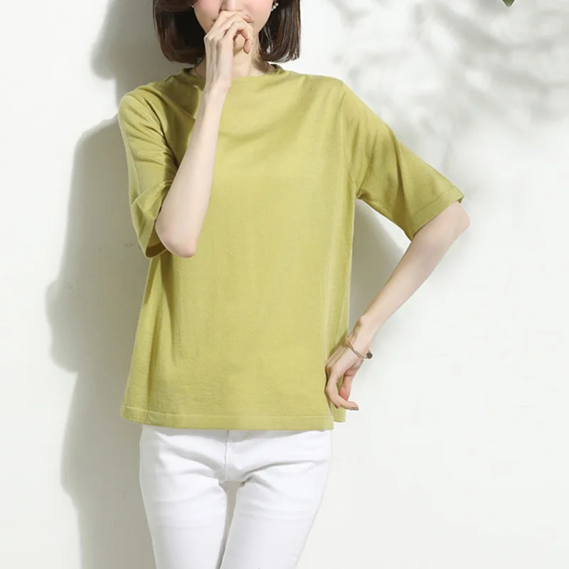 

2021 new fashion T-shirt summer round neck loose knit shirt women