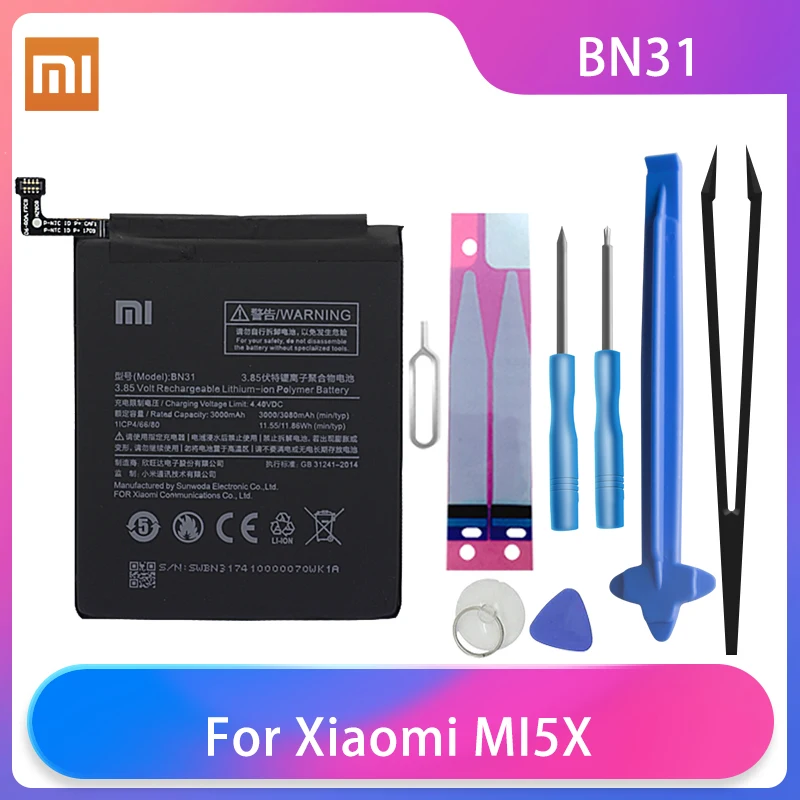 

Оригинальный аккумулятор для телефона Xiaomi Mi 5X Mi5X Redmi Note 5A / Pro Mi A1 BN31, аккумуляторная батарея большой емкости для телефона, Бесплатные инструм...