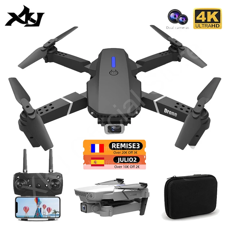 XKJ 2021 Новый E88 Pro Дрон с широким углом HD 4K 1080P двойная камера высота удержания Wifi RC