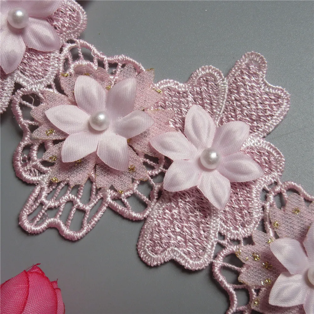 5/10x розовые жемчужные цветы кружевная отделка вязаная Свадебная растворимая