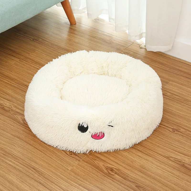 white-1 HEYPET длинный Плюшевый игровой комплекс для кошек Кровать дом мягкий Круглые Солнцезащитные очки «Зимняя постельная Подушка для домашнего животного собаки коврики для маленьких собак и кошек Теплый Собака Щенок питомник 50/60/70 см - Цвет: white-1