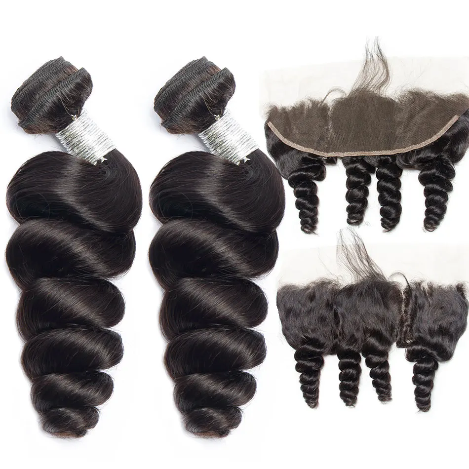 Alibele Связки малайзийских волос с фронтальной свободной волной предварительно