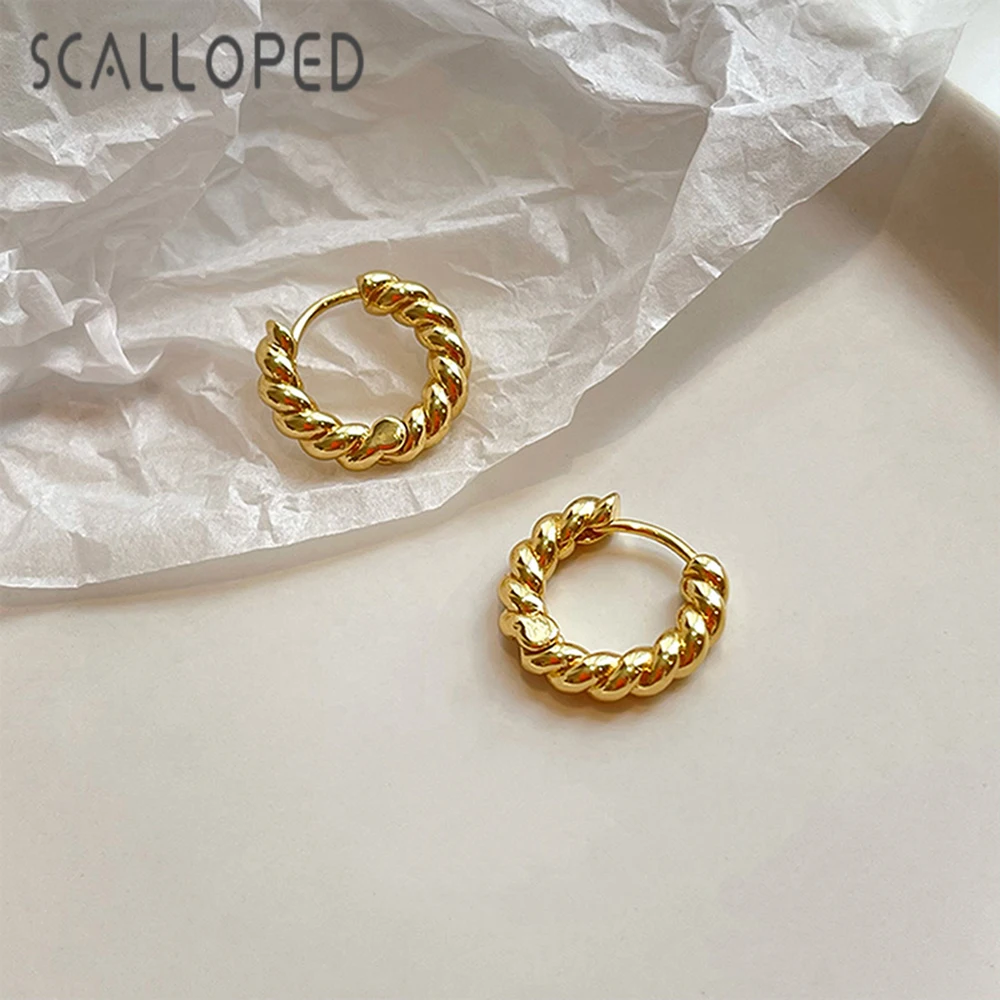 

SCALLOPED 2021 Autumn New Vintage Twisted Smooth Chunky Hoop Earrings Female Gold Color Metal Women Trendy Party Jewelry Brincos
