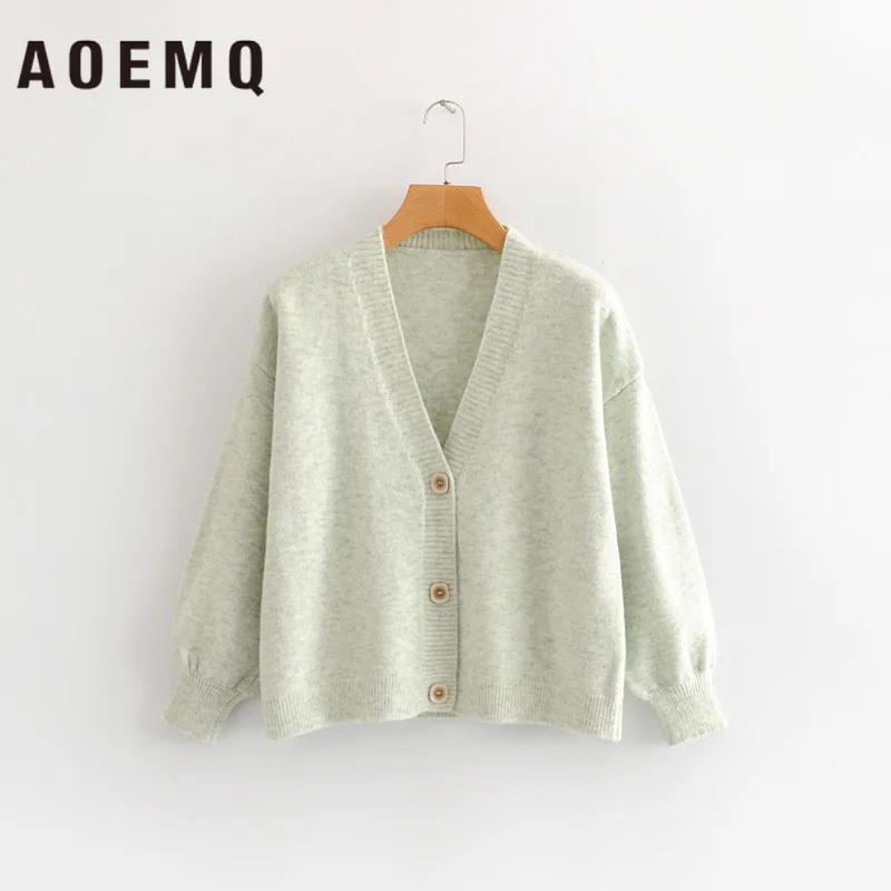 AOEMQ Casual Sweaters Sweet Japan Candy Color Puff Sleeve Girl Outwear Winter Cardigan Birthday Present |