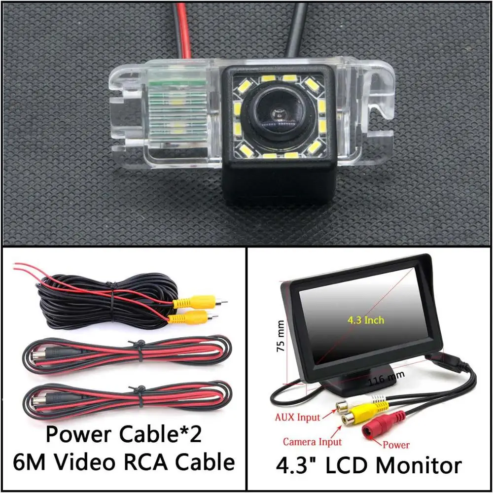 Cam Add 4.3 inch LCD 12 Светодиодный фонарь Автомобильная камера заднего вида для Ford Focus 2 Mondeo C-Max S-Max Galaxy Fiesta Kuga EcoSport водонепроницаемый парковочный резервный - Название цвета: Cam Add 4.3 inch LCD