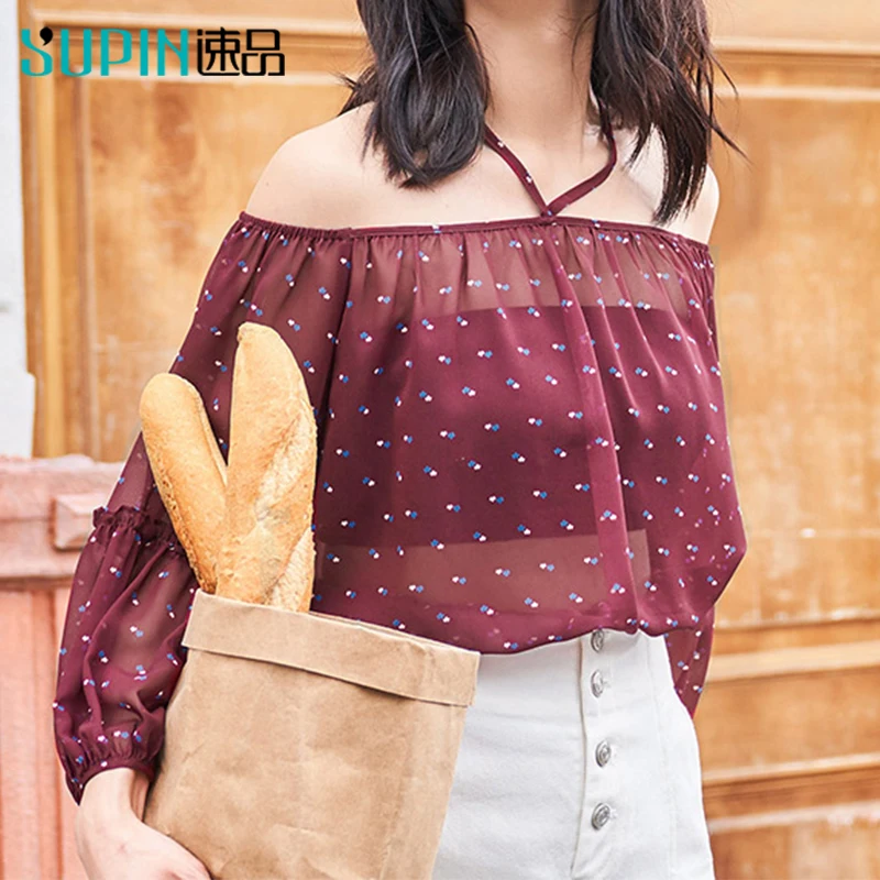 Женская винтажная блузка с вырезом лодочкой SUPIN летняя офисная цветочным принтом