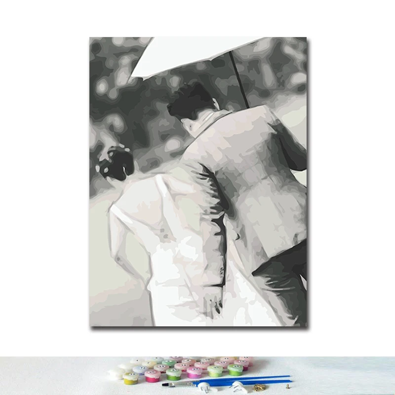 Diy digital painting hand-painted couple kissing hugging romantic art creative living room figure | Дом и сад