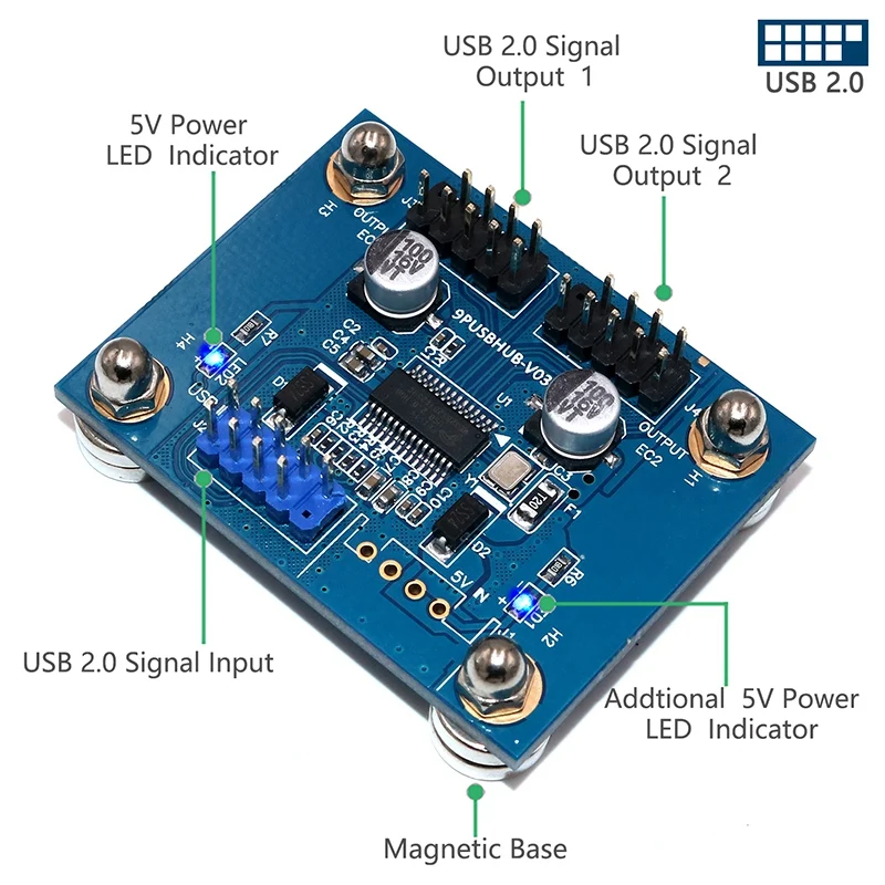 4-Port USB 2.0 9-Pin Hub Extension Cable Card Connector Adapter for Desktop Motherboard USB Flash Drive 180 degree