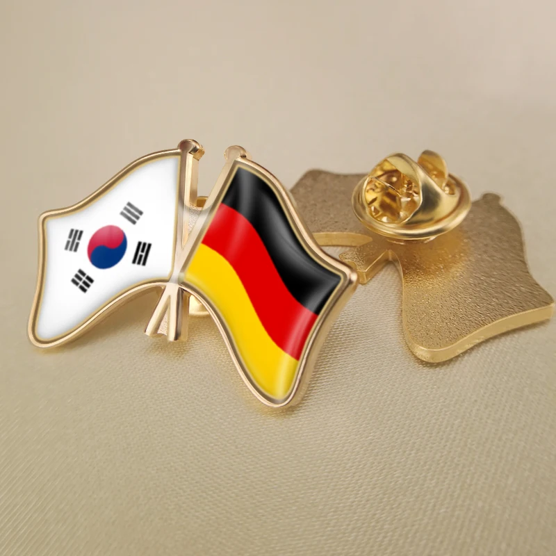 

South Korea and Germany Crossed Double Friendship Flags Lapel Pins Brooch Badges
