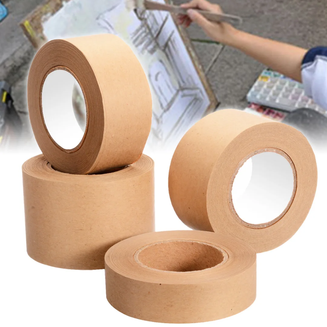 1 Roll 30m Kraft Paper Tape Bundled Adhesive Paper Tapes Sealed Water Masking Paper Tape for Art Painting Packaging Tool