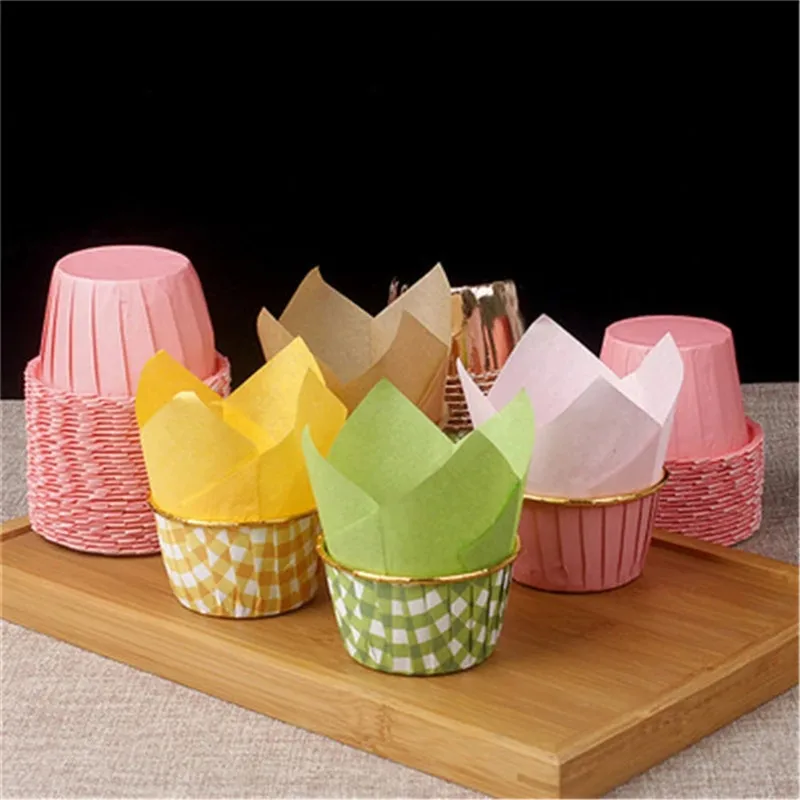

50pcs Newspaper Style Cupcake Liner Baking Cup For Wedding Party Caissettes Tulip Muffin Cupcake Paper Cup Oilproof Cake Wrapper