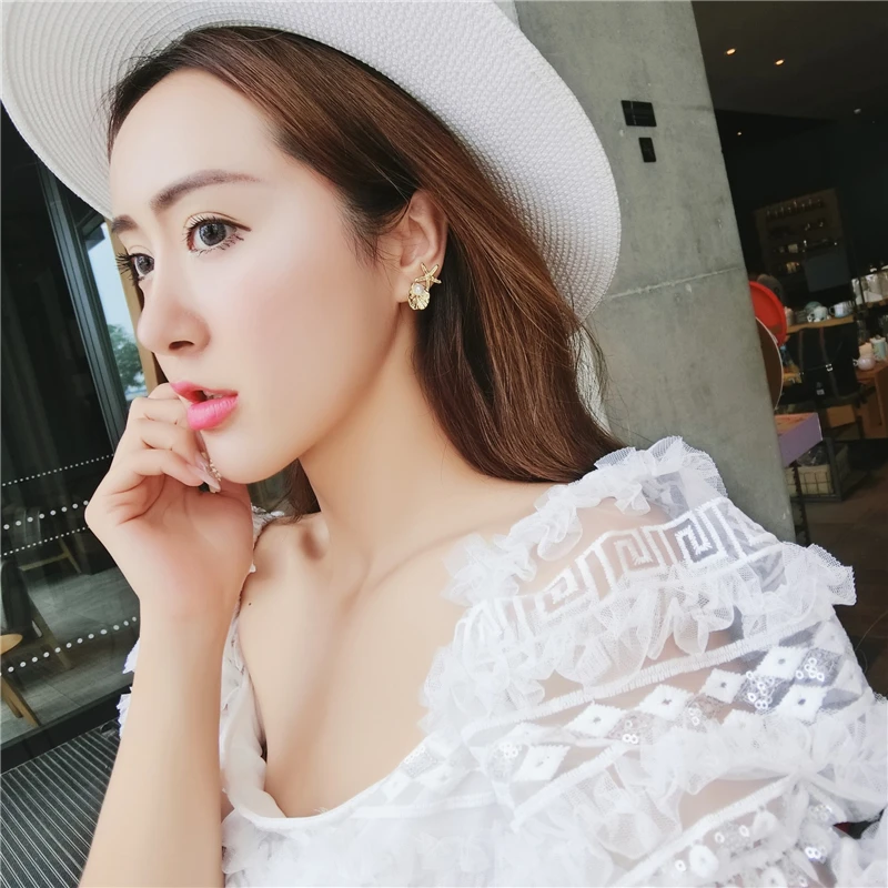 

Fashion short sweet contracted starfish earrings pearl conch shells earrings jewelry accessories
