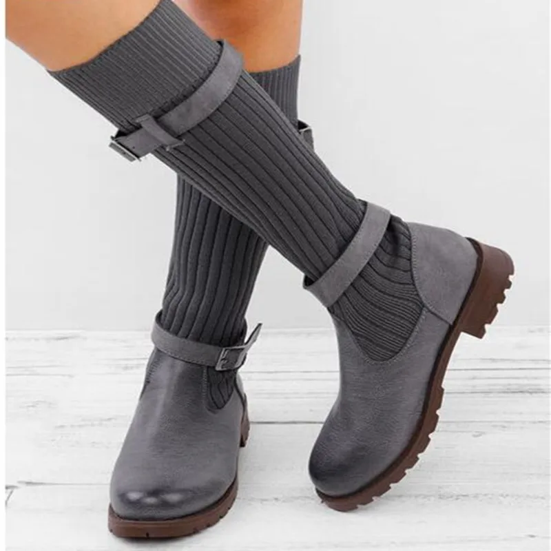 Fashion Novelty Mid Calf Boots for Women Round Toe Med Autumn Solid Buckle Winter Ladies Shoes | Обувь