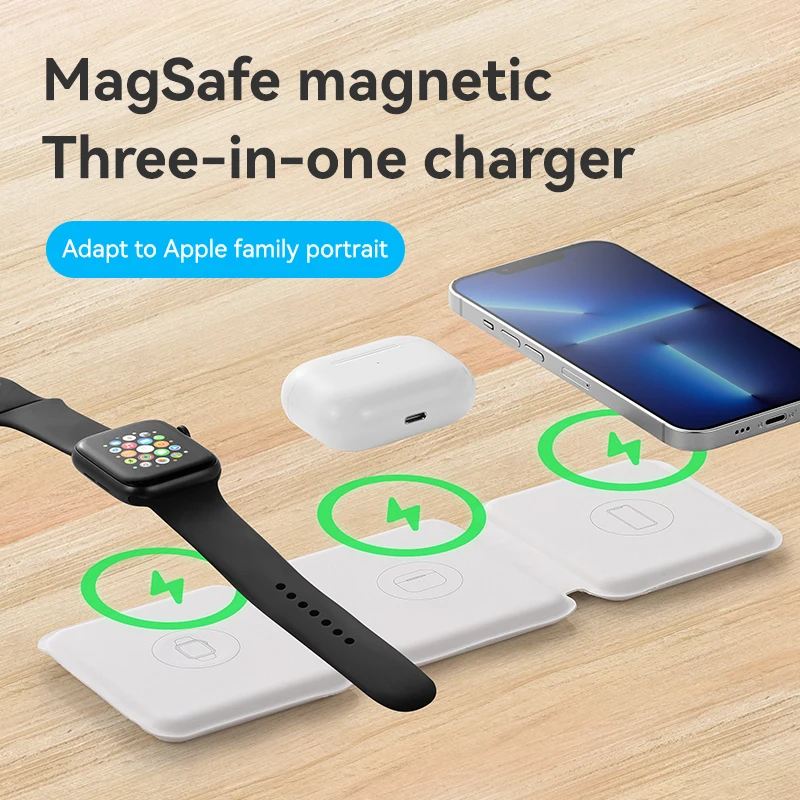 15w wireless charger magnetic three-in-one leather folding iphone wireless fast charge Samsung Xiaomi Huawei charger