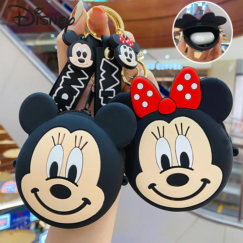 Новинка 2021, милый детский силиконовый брелок Disney для ключей, модный кошелек для девочек, подвеска, подарок, Детский кошелек на молнии с мультяшным Микки Маусом - изображение