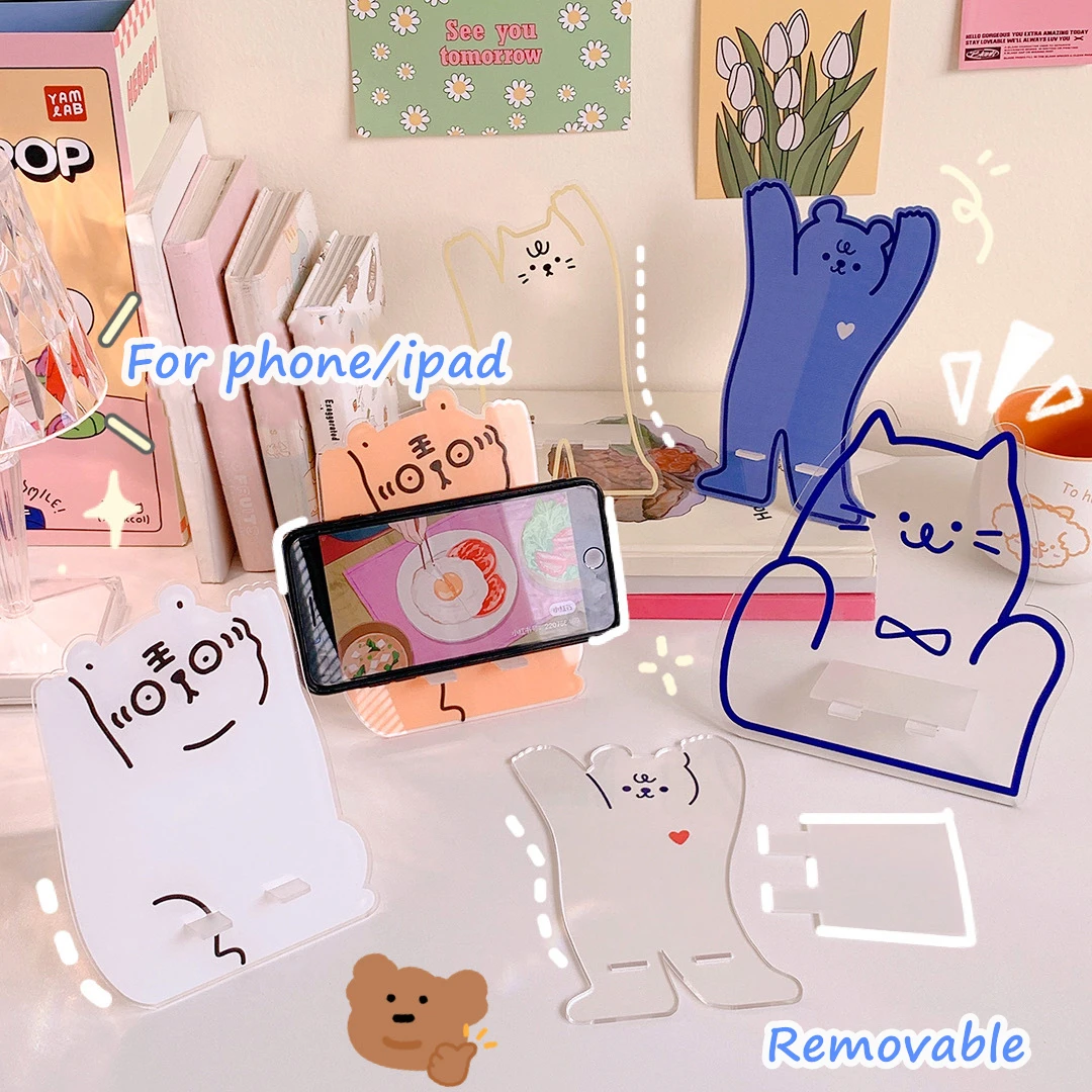 topyu kawaii cute bear cat desk phone stand holder creative acrylic holder for ipad mobile phone office accessories stationery free global shipping