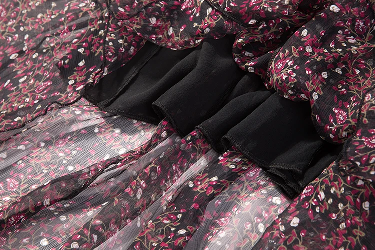 

Women's 100% Pure Silk Black Rose Two-Layers Pleated Long Skirt Summer Beach JN461