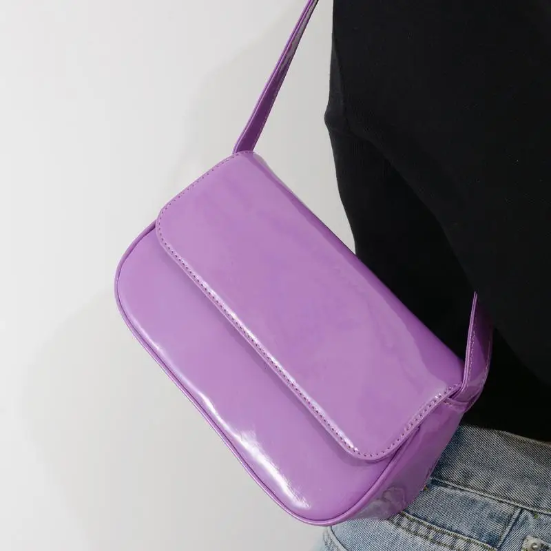

Candy Lacquer Leather Handbags for Women Flap Underarm Bags Shopper Shoulder Bags Female Pillow Bag Casual Top-Handle Bag 2022