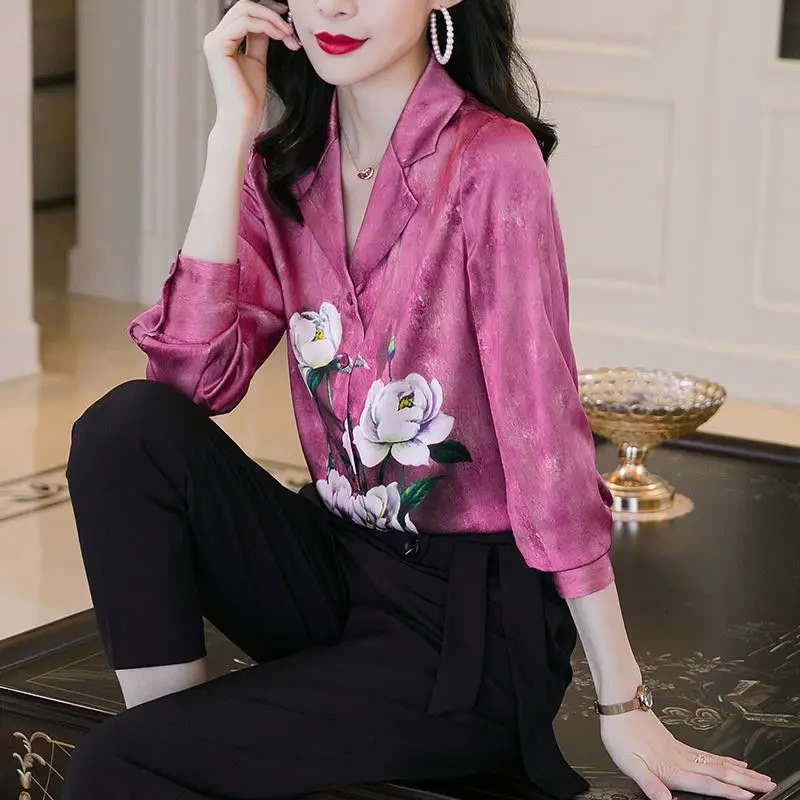 

Woman Print Shirts Long Sleeve Button Casual Shirt Loose Plus Size Chiffon Female Tops Spring and Autumn Blouse Women