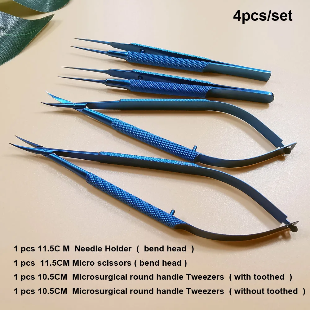 4pcs-set Титановые Tlloy хирургические инструменты офтальмологические микрохирургические стоматологические инструменты держатели игл+ 11,5 см ножницы+ Пинцет - Цвет: 4pcs-set