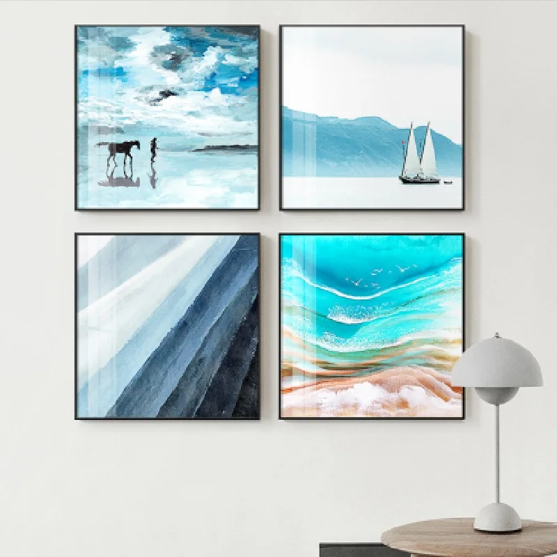 Abstract Bright Sky Sea Canvas Painting Poster and Print Modern Beach Wall Art Square Pictures For Living Room Bedroom home deco | Дом и сад