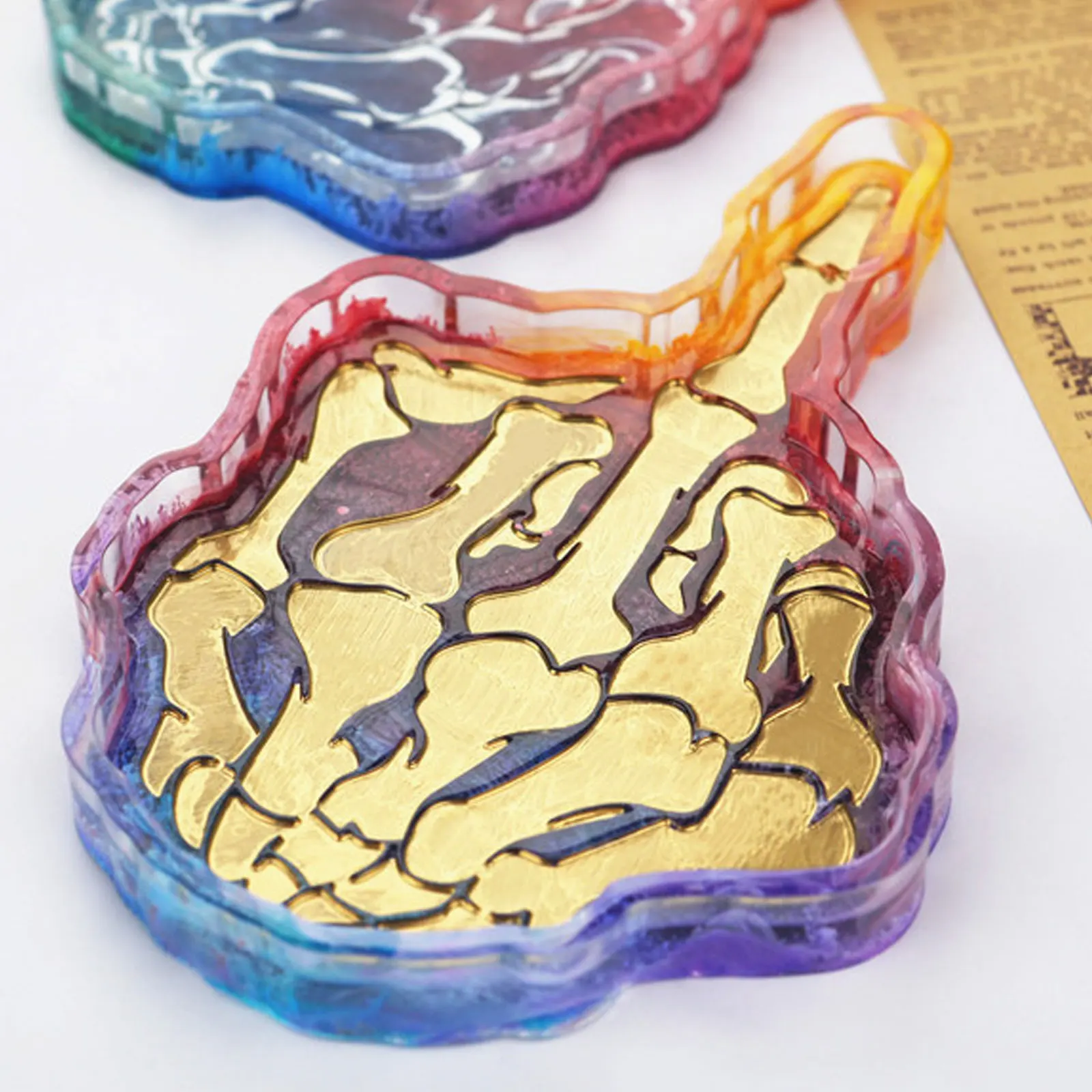 

Mirror Erect Middle Finger Epoxy Resin Mold Skull Hand Mirror Plate Silicone Mold DIY Crafts Home Decorations Making Tools