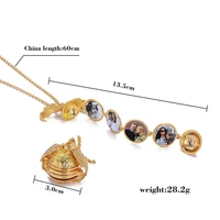 new geometric round phase box love pendant necklace can open fold multilayer phase box hollow angel wings necklace jewelry