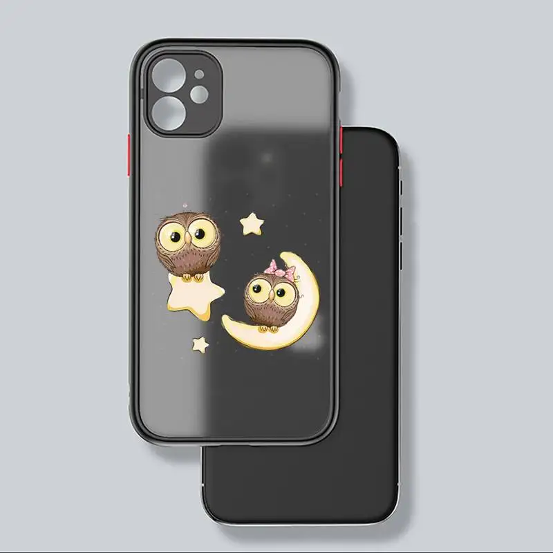 

Cute Owl Black Phone Case For iphone 12 11 8 7 plus mini x xs xr pro max matte transparent cover
