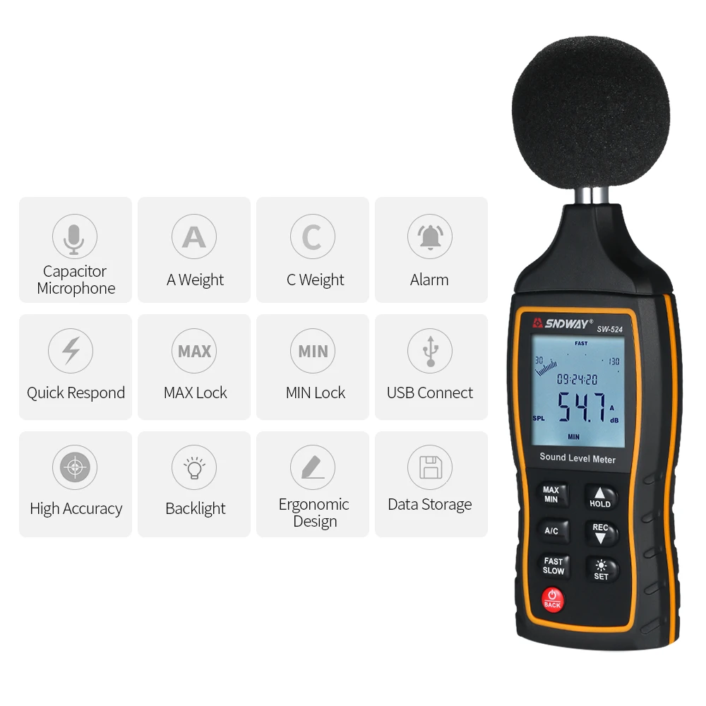 SNDWAY SW-524 30-130dB цифровой измеритель уровня звука Шум метр объем измерительный