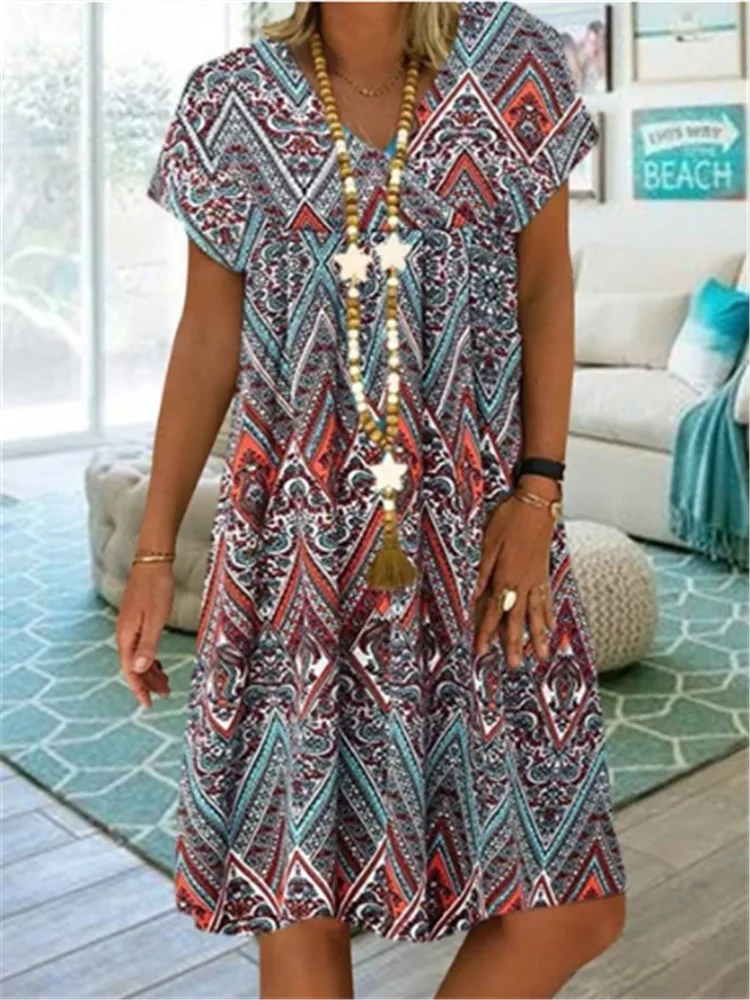 Свободное женское платье большого размера лето 2020 Повседневное с принтом и v
