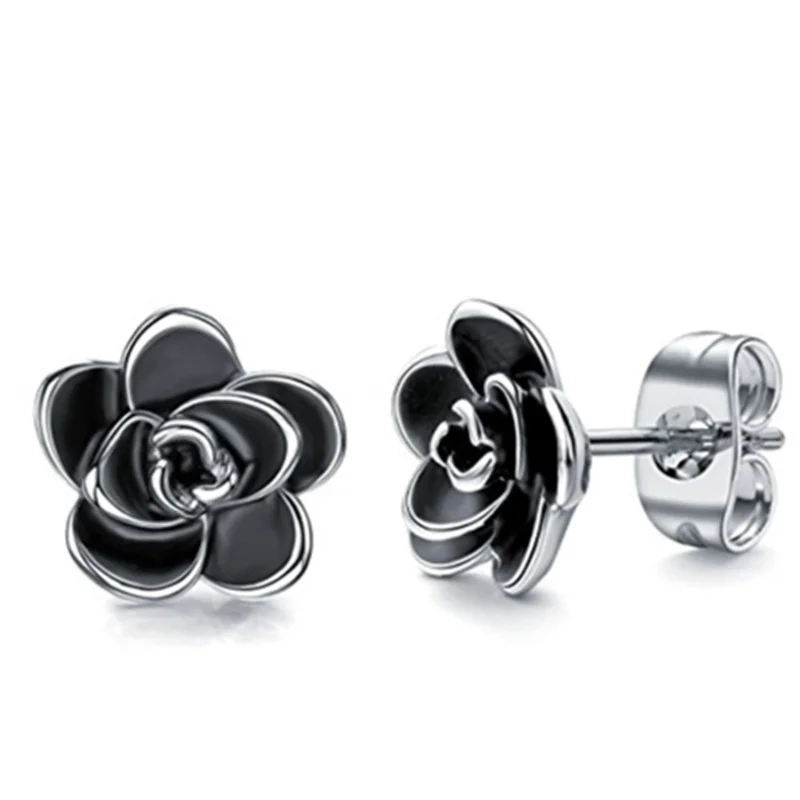 

2021 trend Unusual earrings earring for Women Earrings Romantic Black Flower Silver Earrings wholesale