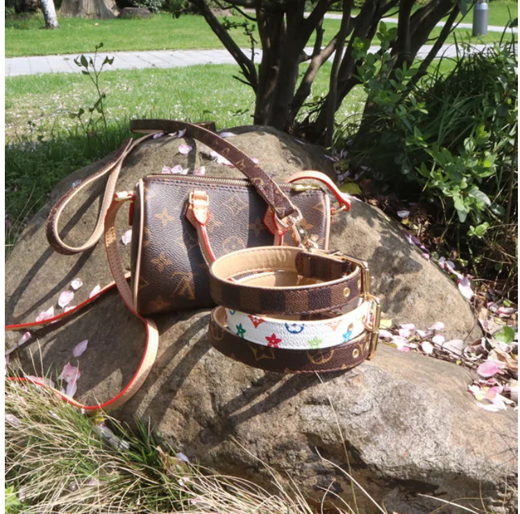 

Pet Dog Cat Collar With Gold Buckle Luxury Classic Collar Leash Set Suitable For Pet Necklace Lead PU Leather High Quality