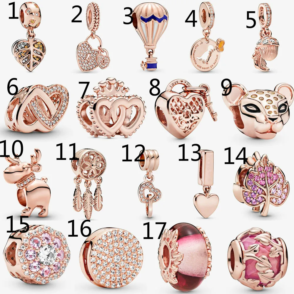 

Genuine 925 Sterling Silver Bead Rose Gold United Regal Hearts Bead Charm Fit Women fashion Bracelet & Necklace Diy Jewelry