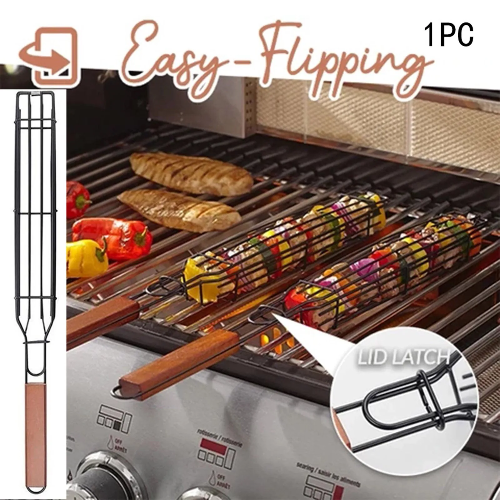 

BBQ Grilling Basket - Set of 4 Heavy Duty Stainless Steel Kebab BBQ Grill Box Tool With 4pcs Skewer For Barbecue щипцы кухонные