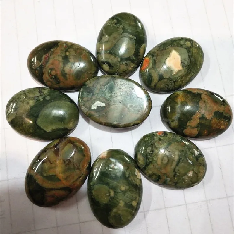 

10PCS Nature Green Jasper Stone Cabochons Nature Semi Precious Beads 13X18MM 15X20MM Loose Beads No Hole Free Shipping
