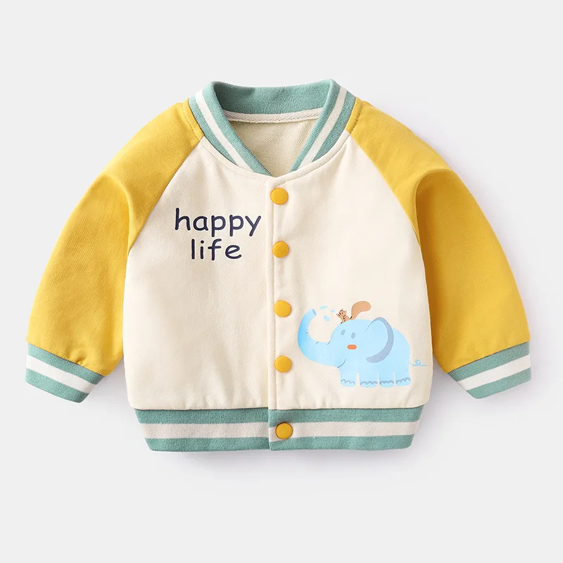 

Girls Boys Cartoon Coats Spring Autumn Toddler Unisex Contrast Color Outwear Children Single-breasted Active Clothes