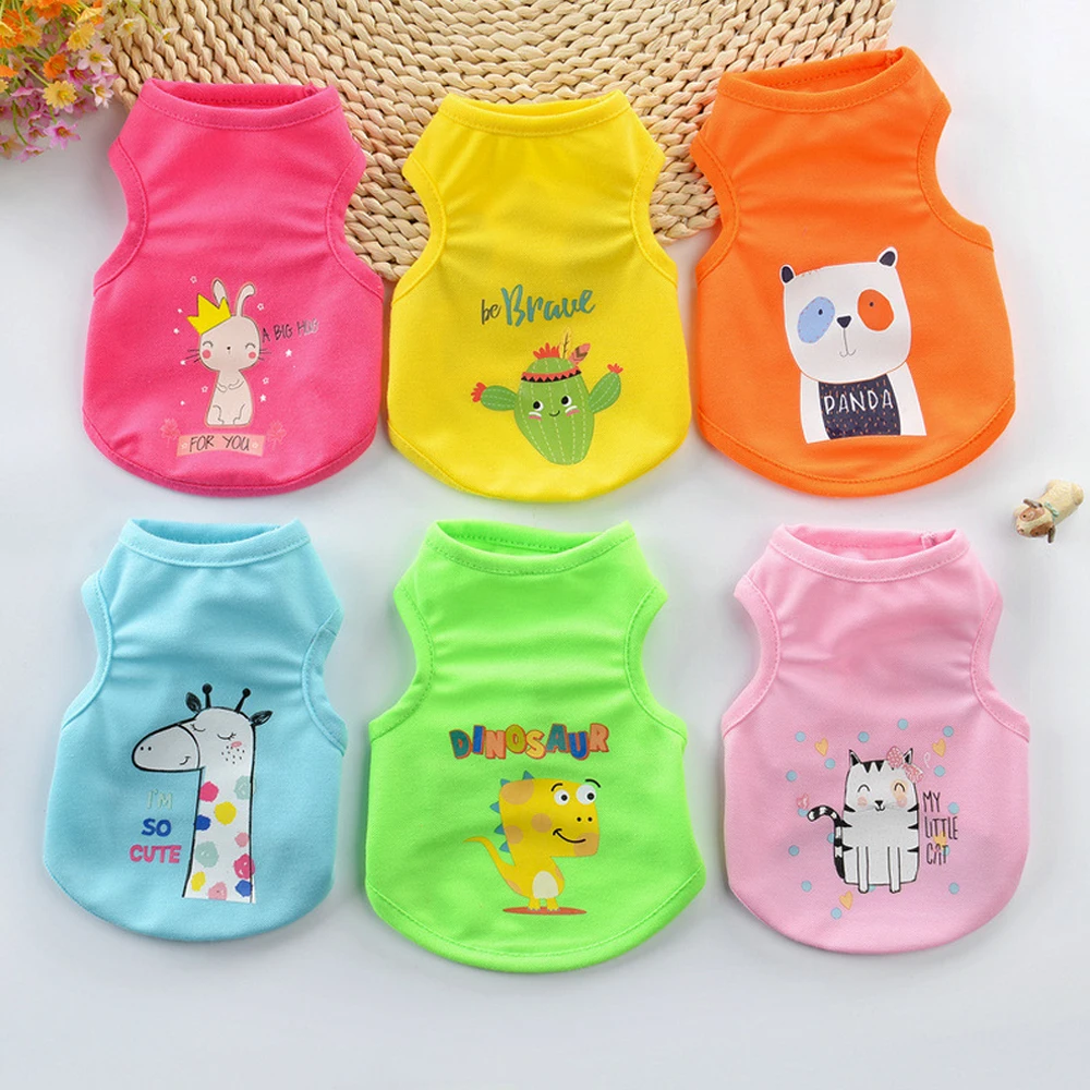 Милая летняя одежда для собак с рисунком животных футболки щенков майки кошек